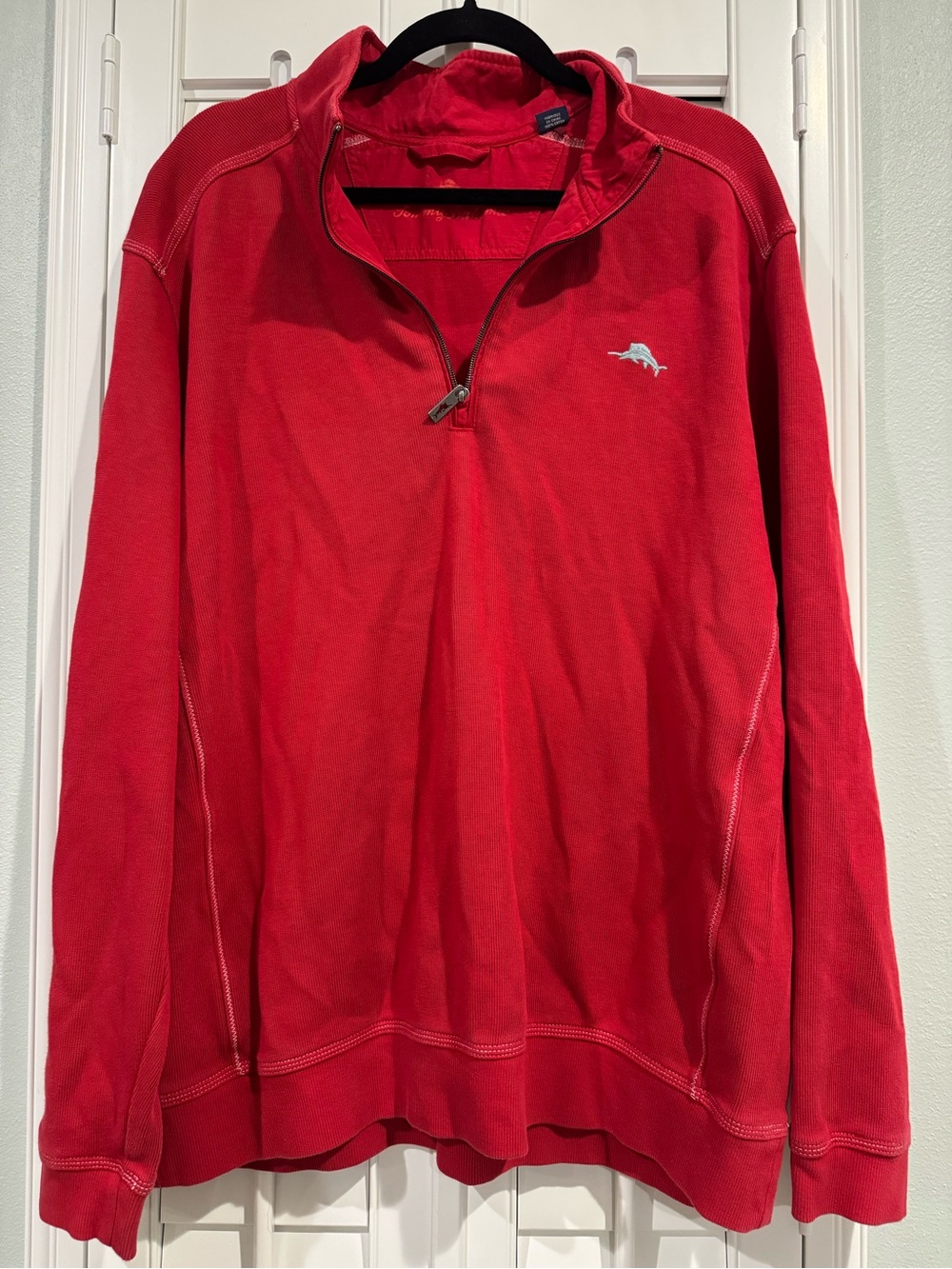 Tommy Bahama Red Quarter-Zip Pullover with Dolphin Logo